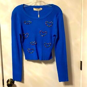 Embellished Heart Ribbed Sweater NWT 💙